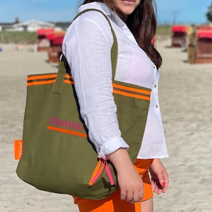 Salt & Sand Canvas Tasche bedruckt mit Reißverschluss l Tote Bag aesthetic l Tasche Stoff l Strandtasche l Tasche Baumwolle neon pink l Yoga