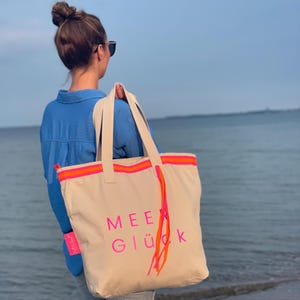 Salt & Sand Canvas Tasche bedruckt mit Reißverschluss l Tote Bag aesthetic l Tasche Stoff l Strandtasche l Tasche Baumwolle l neon l maritim