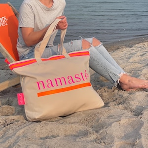 Salt & Sand Canvas Tasche XL bedruckt mit Reißverschluss l Namasté neon l Tote Bag aesthetic l Tasche Stoff l Strandtasche l Yoga Tasche