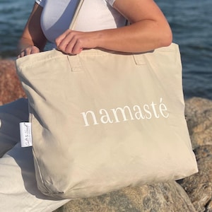 Salt & Sand Canvas Tasche XL mit Reißverschluss l Namasté l Tote Bag aesthetic l Yogatasche l Strandtasche beige l Saunatasche Damen l Yoga