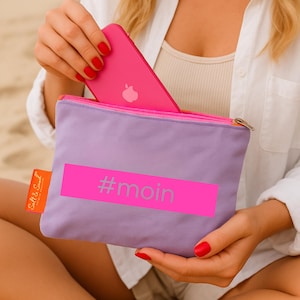 Borsa cosmetica MOIN in tela di cotone | Ökotex 100 | Borsa per accessori | Borsa per spiaggia, viaggio e vita quotidiana l Neon l Sale e Sabbia
