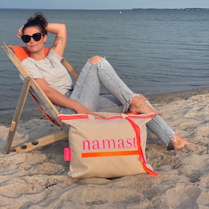 Salt & Sand Canvas Tasche XL bedruckt mit Reißverschluss l Namasté neon l Tote Bag aesthetic l Tasche Stoff l Strandtasche l Yoga Tasche