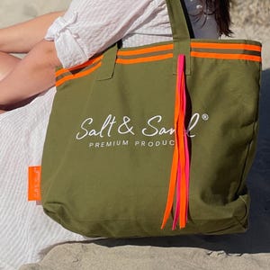 Salt & Sand Canvas Tasche bedruckt mit Reißverschluss l Shopper l Tote Bag aesthetic l Tasche Stoff l Strandtasche l Tasche Baumwolle l oliv