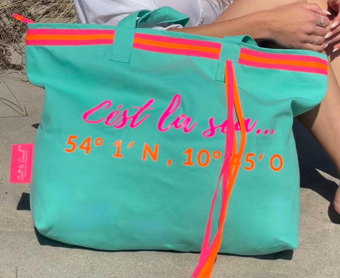 Strandtasche XXL neon Canvas Tasche mit Reißverschluss Große