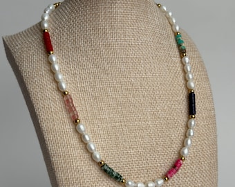 Freshwater Pearl Natural Stone Beaded Necklace