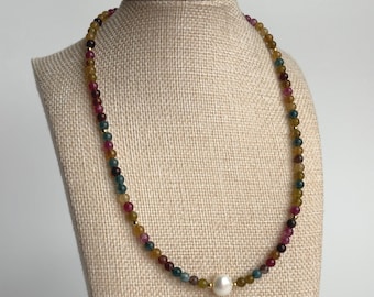 Natural Stone Freshwater Pearl Beaded Necklace