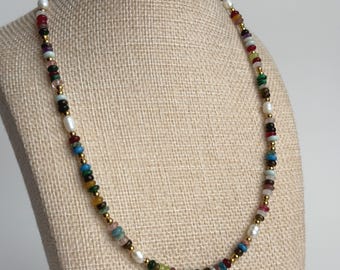 Natural Stone Freshwater Pearl Beaded Necklace