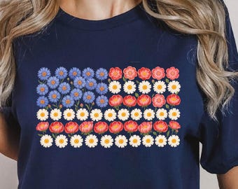 USA Flag Flower Shirt Sweatshirt, Daisy American Flag Shirt, 4th of July Shirt, Floral Flag Shirt, Independence Day Shirt, 4th of July Shirt