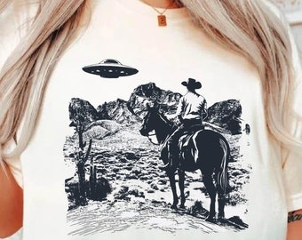 UFO Western Comfort Colors Shirt: Retro Cowboy Graphic Tee