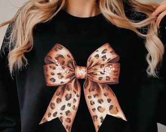 Coquette Bow Shirt Leopard Print Bow Sweatshirt Coquette Aesthetic Bow Crewneck Fall Sweatshirt Trendy Aesthetic Cute Coquette Sweatshirt