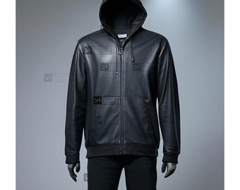 Black Lambskin Leather Zip-Up Hoodie – Urban Biker Style