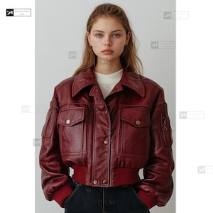 Veste bomber oversize en cuir d'agneau souple bordeaux fait main pour femme - Taille personnalisée - Veste en cuir véritable pour tenue décontractée - Cadeau pour elle
