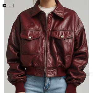 Veste bomber oversize en cuir d'agneau souple bordeaux fait main pour femme - Taille personnalisée - Veste en cuir véritable pour tenue décontractée - Cadeau pour elle