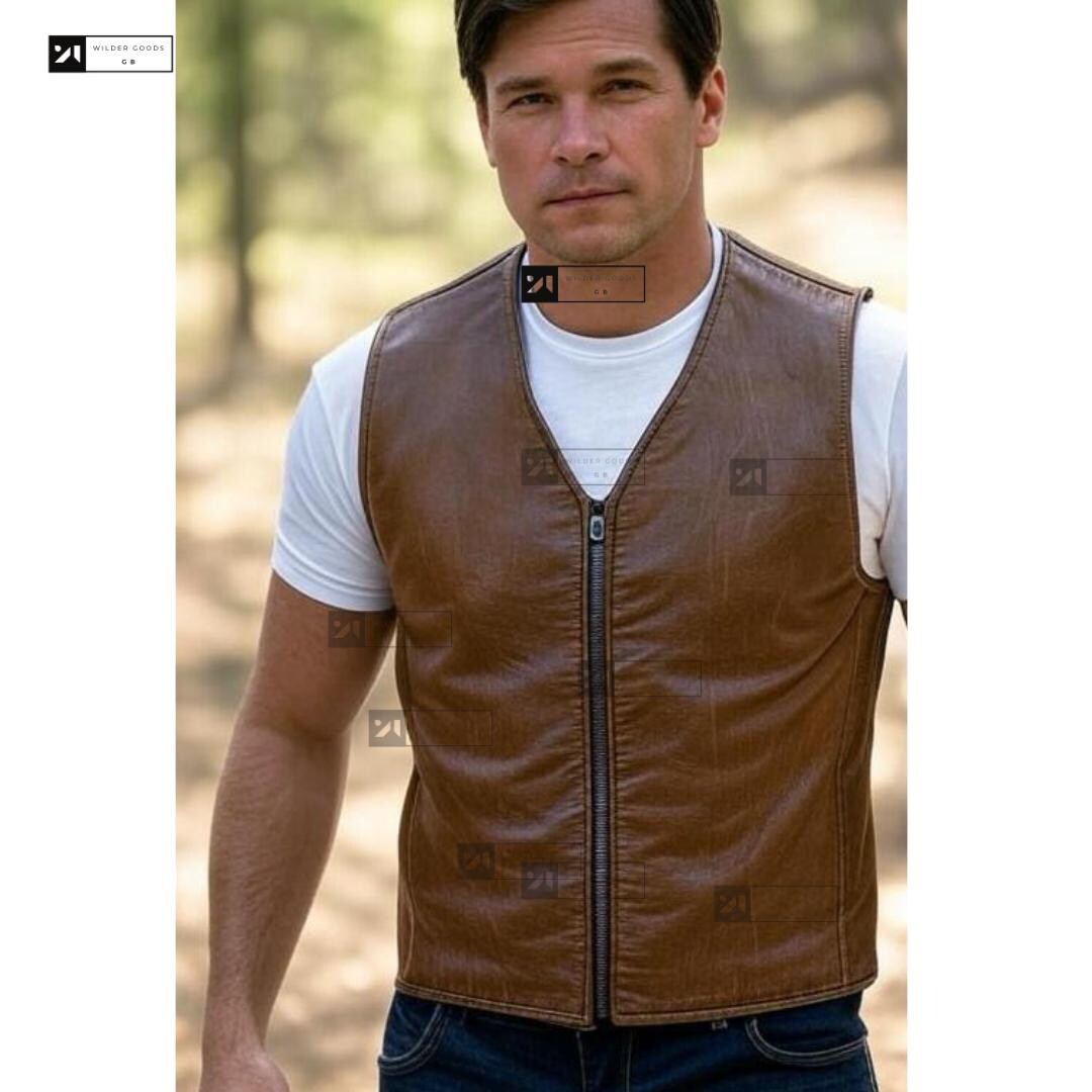 Men Brown Leather Vest - Cowboy Leather Biker Waistcoat - Men's Genuine ...