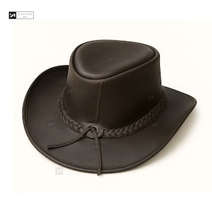 Handmade Black Leather Cowboy Hat for Men – Real Leather Western Hat with Chin Strap & Silver Conchos – Western Hats for Men and Women