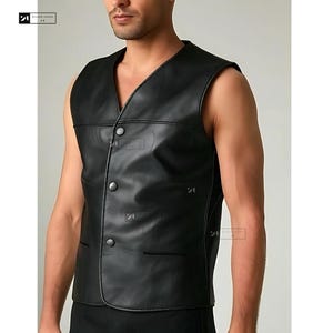 Men's Black  Leather Vest-Men Leather Biker Waistcoat-Rave Biker Vest-Men Casual Vest- Gift For Him-Christmas Gift for him-Thanksgiving Gift