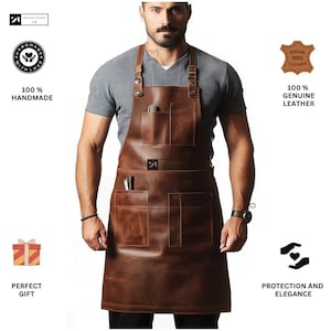 PREMIUM Leather Apron -  Woodwork & Blacksmith Apron - BBQ Apron - Cooking Apron - Blacksmith Shop Apron With Pockets - Woodworking Apron