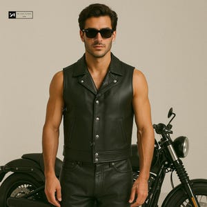 Men&#39;s Real Leather  Vest- Handmade Motorcycle Biker Vest-Quilted Leather Vest-Halloween Gift- Men&#39;s Thanksgiving Gift-Christmas Gift For Him
