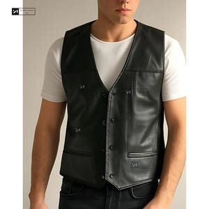 Black Leather Vest - Cowboy Leather  Biker Vest-Men's Genuine Leather Vest-Casual  Biker Vest- Halloween Gift For Him-Christmas Gift for him