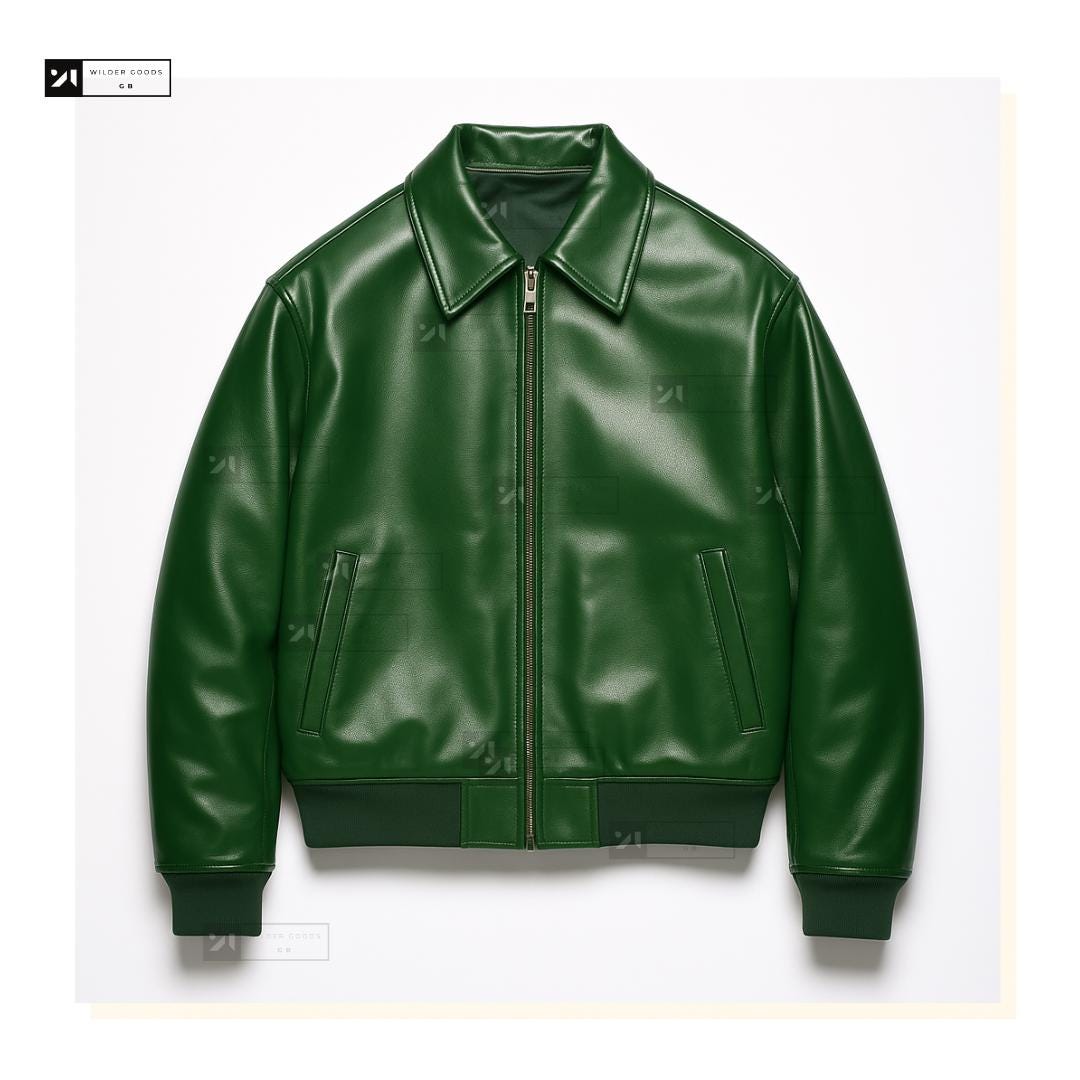Women's Green Leather Bomber Jacket -plus Size Zip Jacket