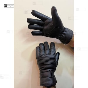 Men Cowhide Leather Gloves With Adjustable Strap - Black Winter Gloves Premium Lining -Valentines Gift For Him Boyfriend Dad- Best Man Gift