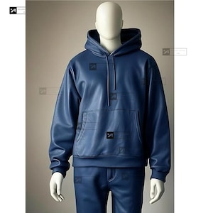 Sweat à capuche unisexe en cuir d'agneau bleu marine - Sweat à capuche en cuir véritable premium - Taille personnalisée Vêtements décontractés Sweat à capuche en cuir véritable - Cadeau pour lui/elle