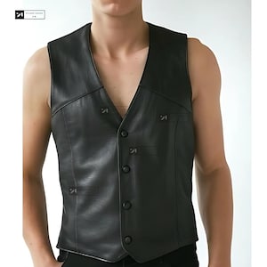 Handmade Black Leather Vest - Cowboy Leather  Biker Waistcoat - Men's Genuine Leather Formal Vest-Casual  Biker Vest- Fathers Day Gift