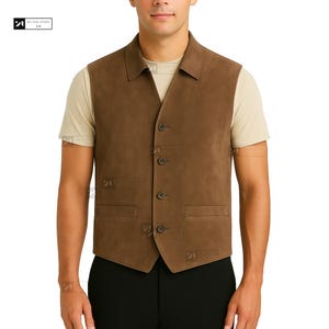 Men’s  Suede Vest with Pockets-Cowboy Suede Vest-Suede Biker Vest -Suede Motorcycle Vest-Halloween Gift- Thanksgiving Gift-Christmas Gift