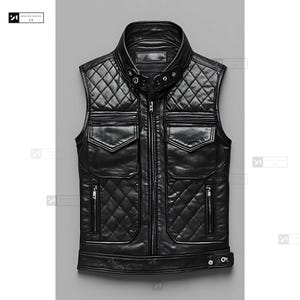 Black Leather Vest For Him -Handmade Leather Biker Vest-Black Quilted Leather Vest-Halloween Gift- Thanksgiving Gift-Christmas Gift