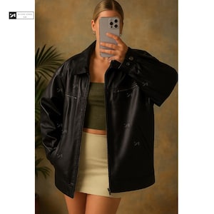 Veste oversize en cuir de mouton pour femme - Bomber vintage en cuir véritable - Veste en cuir pour femme - Veste en cuir souple pour femme - Cadeau pour elle