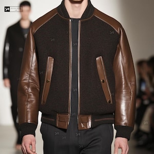 Men’s Wool and Leather Varsity Jacket – Handmade Retro Letterman Coat – Customizable High-Quality Bomber for Sports and Casual Wear