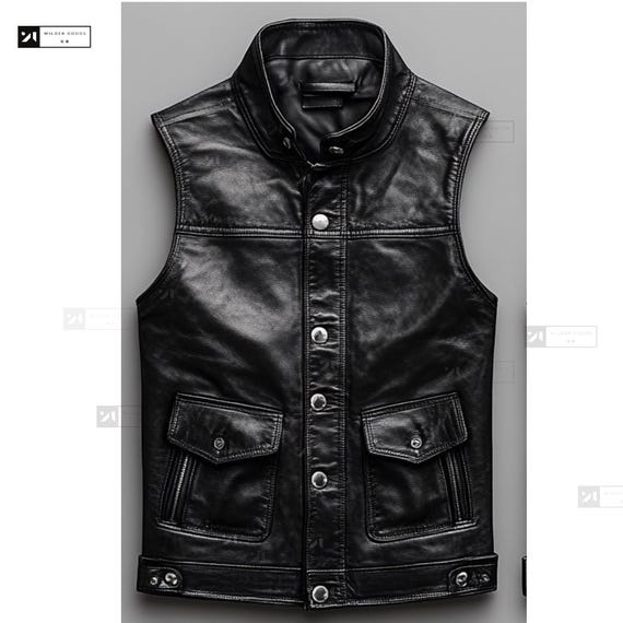 Herren Echtleder Vintage Weste-Handmade Leder Biker Weste-Schwarze - Main Image