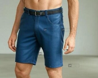 ボックル クイック パンツ フェイク ブルー ショート フェイク レザー