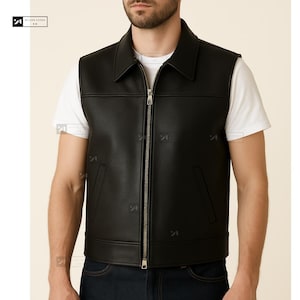 Handcrafted Men's Black Leather Vest - Leather Biker Waistcoat - Men's Leather Motorcycle Vest-Rave Biker Vest-Casual Vest- Gift For Him