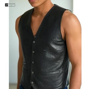 Handmade Black Leather Vest - Cowboy Leather  Biker Waistcoat - Men's Genuine Leather Formal Vest-Casual  Biker Vest- Fathers Day Gift