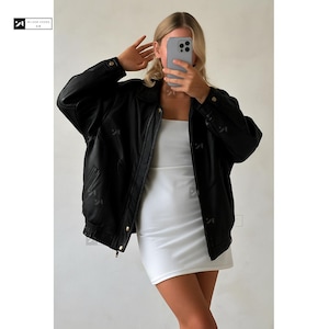 Blouson en cuir de mouton surdimensionné fait main pour femme - Bomber vintage en cuir - Blouson en cuir pour femme - Blouson en cuir souple pour femme - Cadeau pour elle