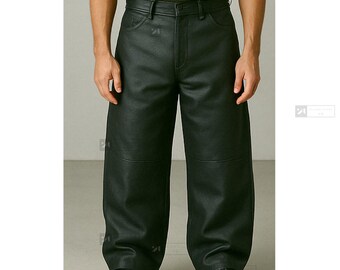 Pantalon En Cuir Véritable Rouge Pour Homme - Fait Main Régulier Coupe Droite