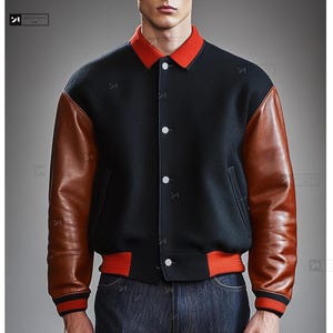 Vintage  Leather Varsity Jacket  -Handmade Varsity Jacket - Gift For Him -Halloween Gift - Christmas Gift- Thanksgiving Gift - New year Gift