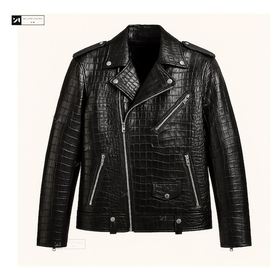 Crocodile Embossed Leather Jacket- -custom Size Casual Wear