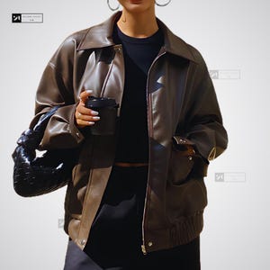 Blouson bomber oversize marron fait à la main pour femme en cuir d'agneau souple - Taille personnalisée | Veste en cuir véritable à tenue décontractée - Cadeau pour la Saint-Valentin