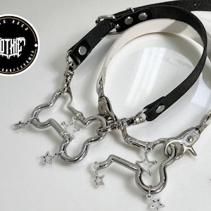Glossy Bone Star Necklace | Y2K Leather Choker Pendant | Cool Punk Jewelry Gift | Trendy Street Trend Charm | Edgy Bold Accessory