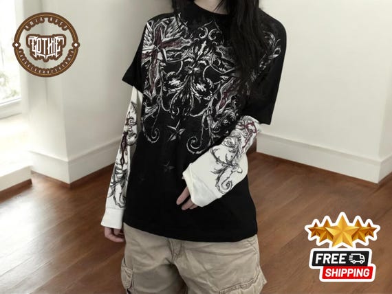 Y2K Gothic Graphic Long-sleeve T-shirt | Fairy Grunge Top - Etsy