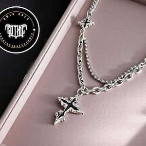 Punk Flame Cross Necklace | Black Pendant Chain | Cool Streetwear Jewelry | Unisex Edgy Accessory | Daily Statement Fit Enhancer