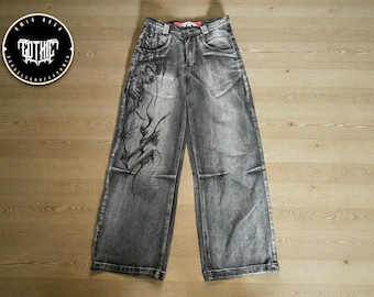 Embroidered Baggy Jeans | Unisex Retro Wide-Leg Streetwear