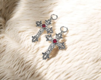 Large Gothic Cross Dangle Earrings: Floral Statement Jewelry