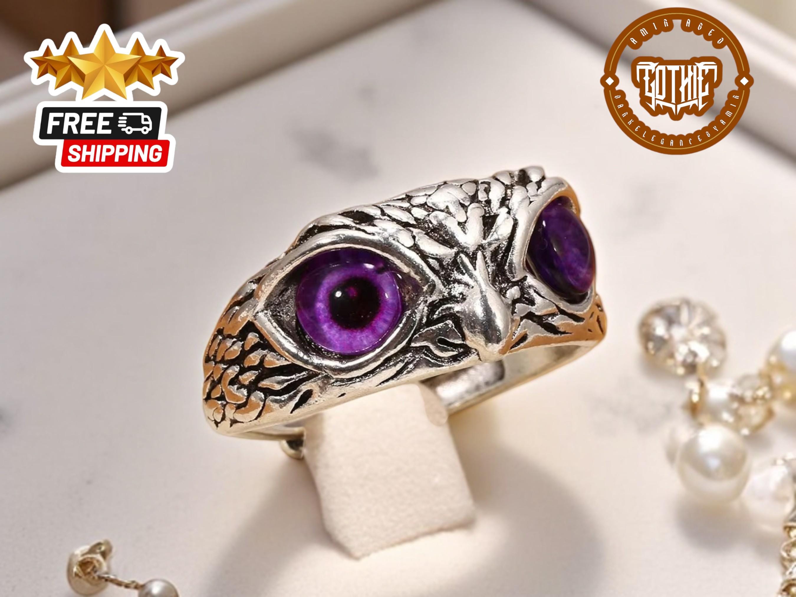 Gothic Owl Eye Ring | Unisex Vintage Animal Jewelry | Unique Bird Accessories | Forest Creature Char