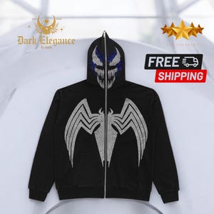Unisex Full-Zip Goth Hoodie | Stylish Long Sleeve Sweatshirt | Relaxed Sporty Jacket Design | Unique Fashionable Coat Style