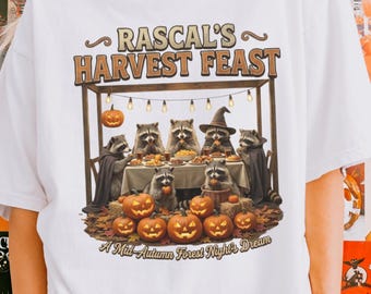 Raccoon Halloween Comfort Colors® Shirt, Rascal’s Harvest Feast Tee, Vintage Spooky Season T-Shirt, Funny Fall Raccoon Graphic Top
