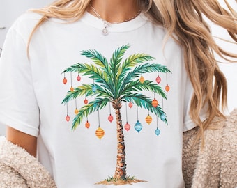Comfort Colors® Christmas in July Shirt, Tropical Santa Beach Tee, Custom Aloha Christmas Shirt, Hawaiian Xmas Vacation Shirt
