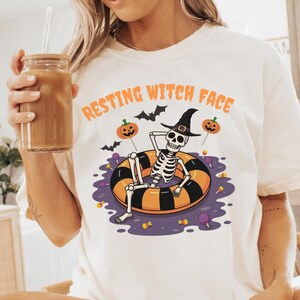 Comfort Colors® Summerween Skeleton Shirt, Spooky Summer Tee, Retro Halloween Beach Shirt, Cute Girly Skeleton Shirt, Fall Graphic T-shirt